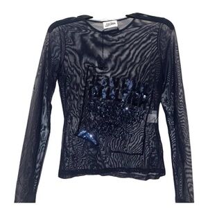 Jean Paul Gaultier Black Sheer Long-Sleeve Sequin Tee